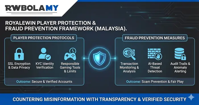Royalewin player protection protocols and fraud prevention measures to counter misinformation in Malaysia.