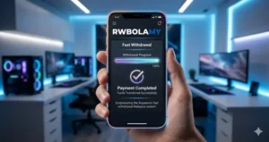 A realistic mobile dashboard showing a successful 5-minute withdrawal status for Royalewin payment system 2026 Malaysia with instant settlement.