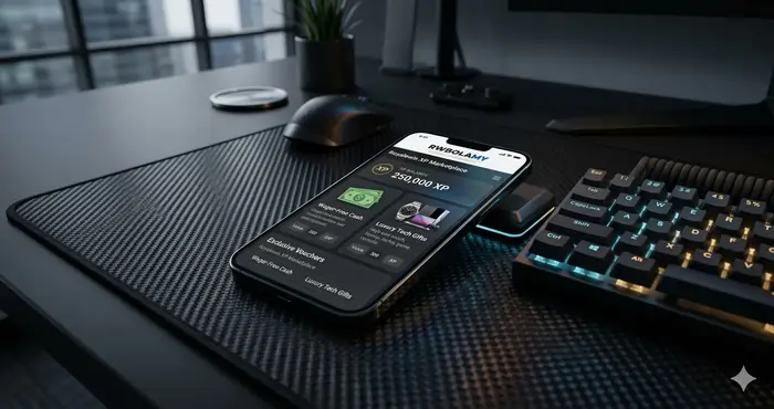 High-resolution digital dashboard of the Royalewin loyalty program 2026 marketplace showing XP point redemption for luxury rewards.